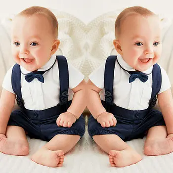 

New 2020 Summer Infant Clothing Baby Boy Clothes Newborn Toddler Gentleman Short Sleeve T shirt+Strap Shorts 2 Pcs Outfits Set