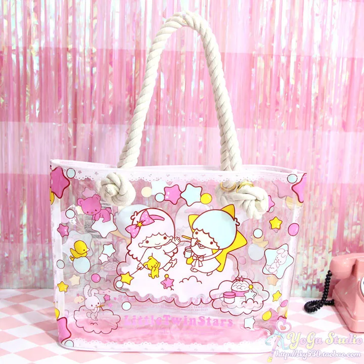 

Cartoon Cute Little Twin Stars Handbag Women Girls Gemini Transparent Pvc Pink Shoulder Bag Jelly Shopping Bag Beach Totes Bag