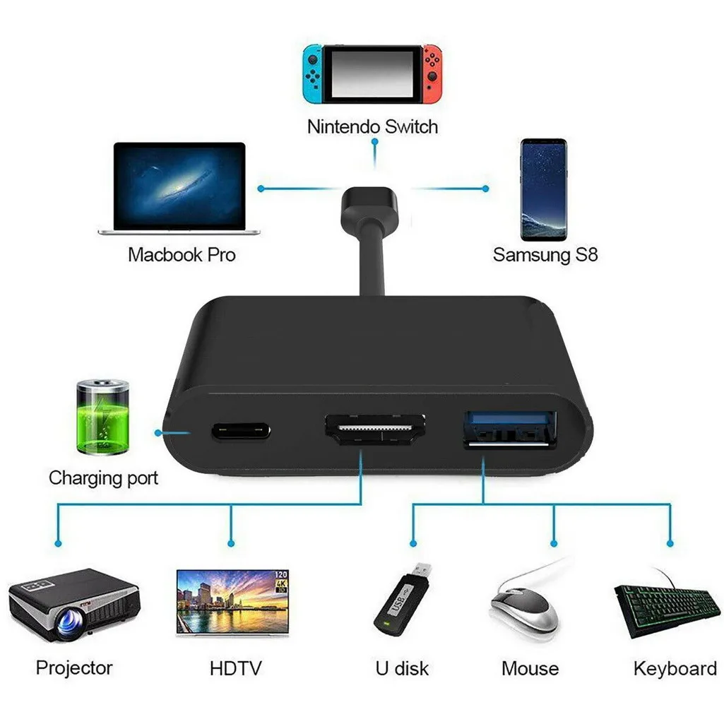 3 в 1 1080 P 4 K HDMI адаптер для переключателя USBC HDMI конвертер type-C концентратор адаптер type C адаптер для nintendo переключатель дока GH20