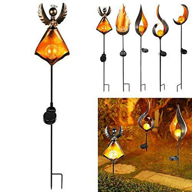 

LED Retro Iron Solar Simulate Flame Lawn Lamp for Outdoor Garden Landscape Decor Sun Moon Flame Mars Solar Lights