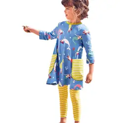 Платье с длинными рукавами в полоску Повседневное хлопковая одежда для малышей для девочек Весна-осень-зима детская одежда для девочек # YL5