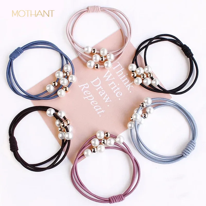 

Korean version of the rope nine beads tie head pearl hair ring high elastic rubber band women's new head rope