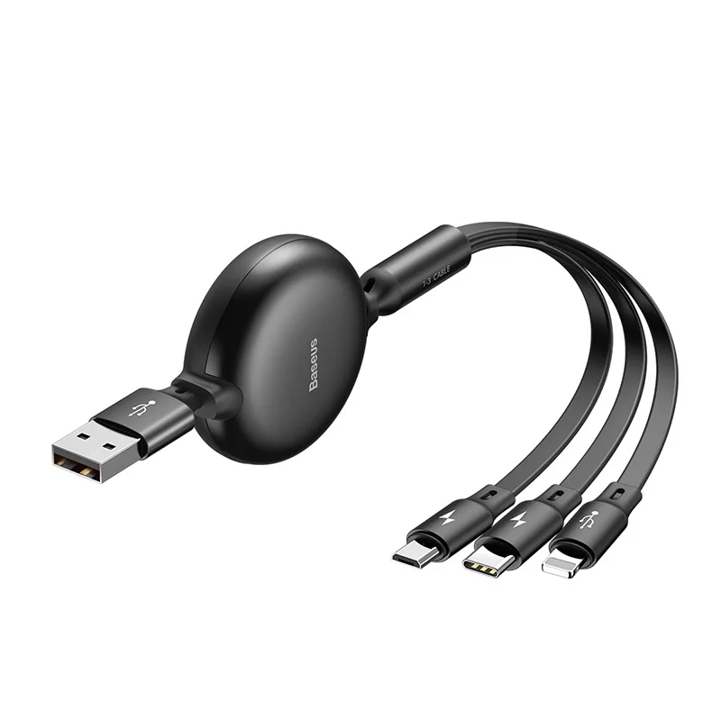 Baseus 3 в 1 Выдвижной USB кабель для iPhone Xs Max XR Xs Быстрая зарядка usb type C для samsung S8 S9Plus Micro USB линия передачи данных - Цвет: Черный