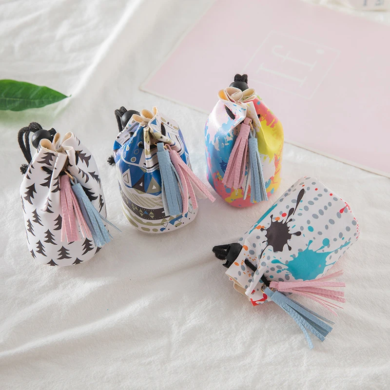 50PCS / LOT Girl Coin Bag Cute Printing Women Drawstring Purse Mini Chain PU Headphone Storage Wholesale | Багаж и сумки