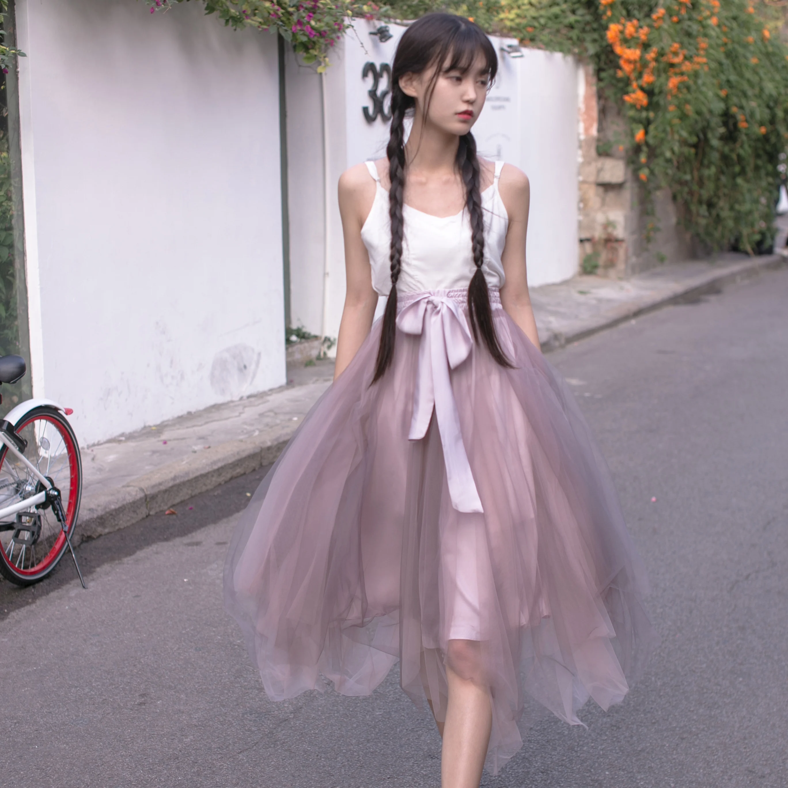 

Women's Vintage Asymmetrical Hem Long Skirt Fairy Kei Fancy Skirt Color Pink Purple & Green Blue Chinese Style