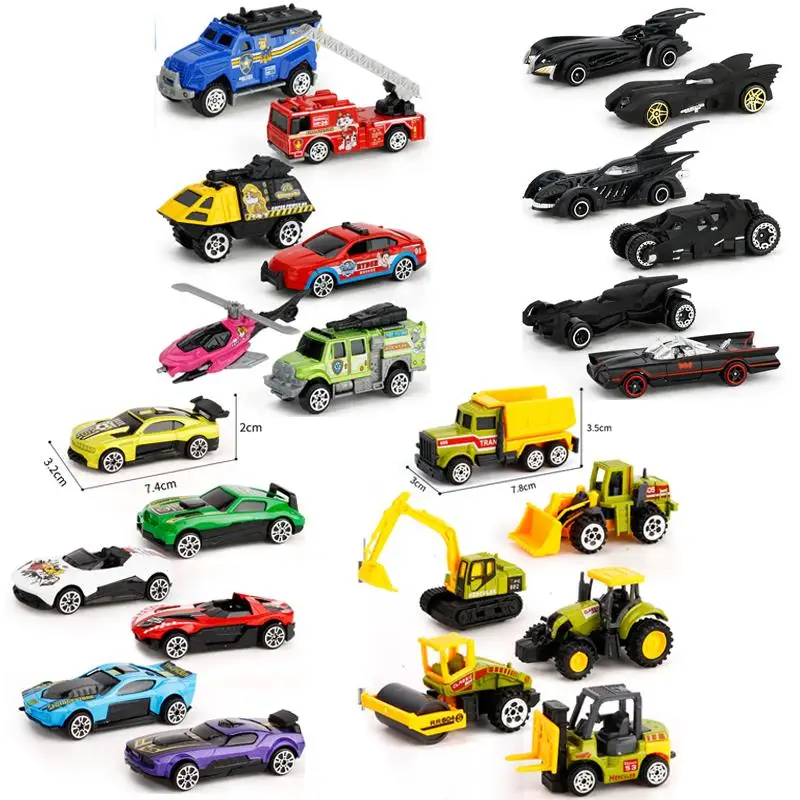 

6Pcs Dropping Diecast Metal Cars Model Toys Tractor Police Car 1:64 Batman Mini Chariot Aolly car Construction Vehicle Toys Set