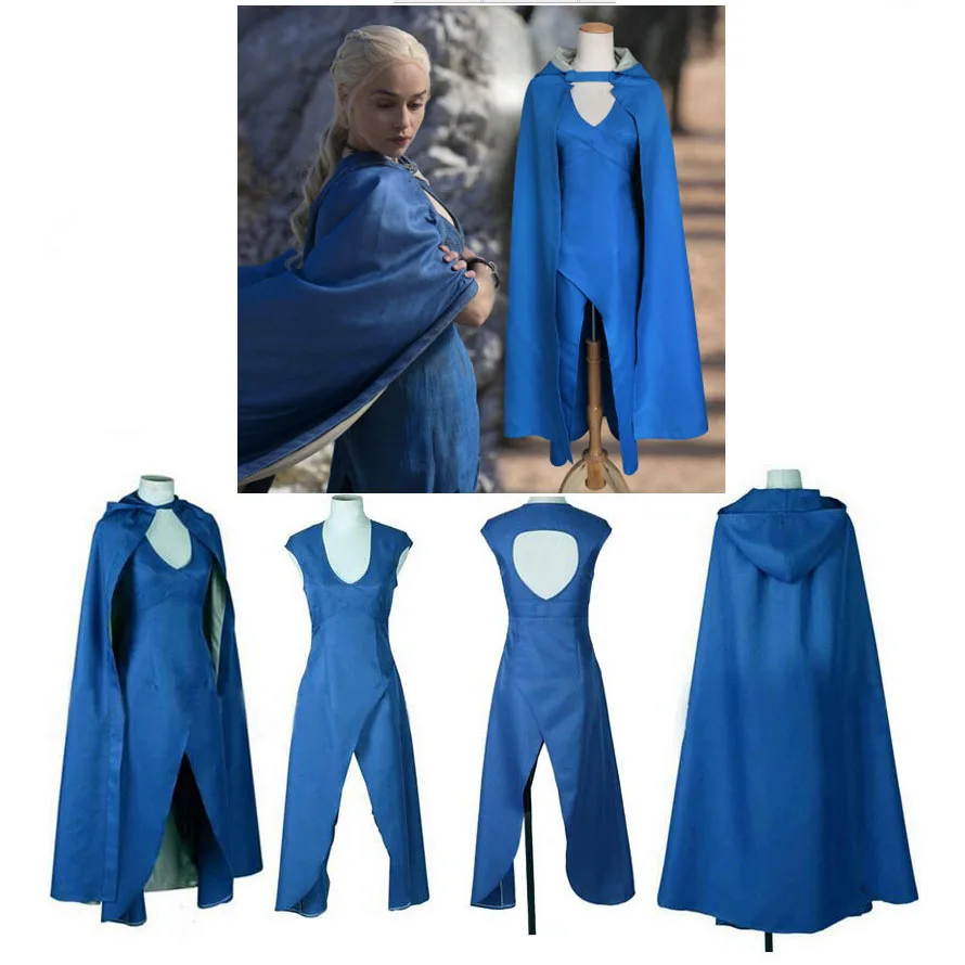 

2018 Game of Thrones Daenerys Targaryen Blue Set Cosplay Costumes Women Halloween Party Sexy Dress Free Shipping Christmas Gifts