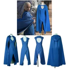 2018 Game of Thrones Daenerys Targaryen Blue Set Cosplay Costumes Women Halloween Party Sexy Dress Free Shipping Christmas Gifts game of thrones melisandre red dress cloak cosplay costumes women dresses cape scarf party halloween christmas red women uniform