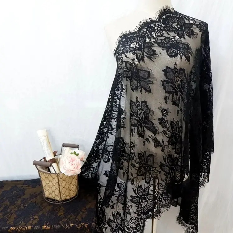 

W55cm L3yard/pack good quality thicken 2side flower eyelash lace fabric shawl dress eyelash wedding accessories X332