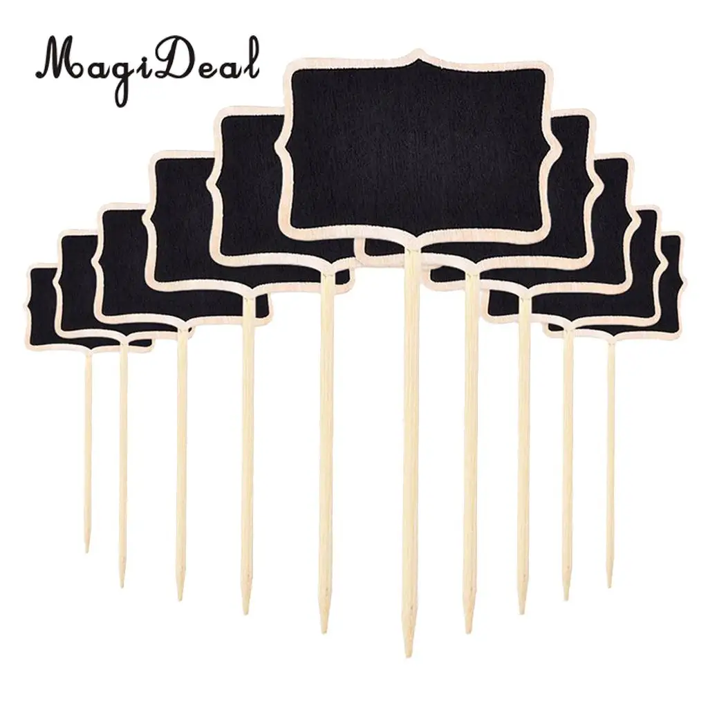 MagiDeal 10 Pieces Wooden Blackboard Chalkboard Message Board with Stick Tags Garden Nursery Pots Planters Flower Label Marker