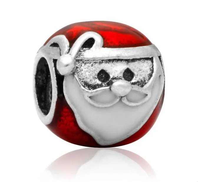 

Free Shipping 2015 fashionable jewelry 30pcs big hole red plated alloy Santa Claus beads charms fit European bracelet DIY