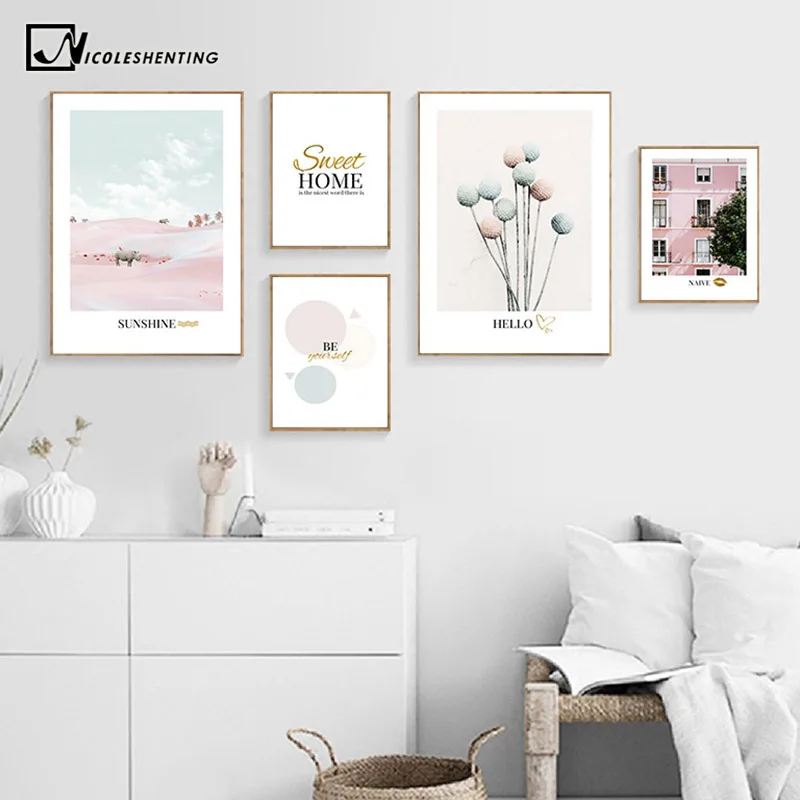 

Pink ins Style Picture Fashion Poster Nordic Rhinoceros Architecture Print Scandinavian Wall Art Canvas Painting Home Room Decor