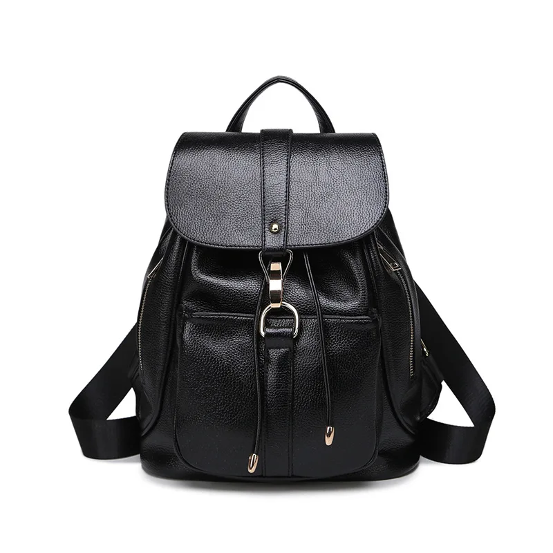 2017 Black Leather Womens Fashion Backpack Ladies Softback Mini Bag With Retractable Travel ...