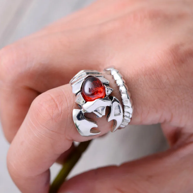 

PUNK RING High Quality BINQINGZI Brand Red Crystal Ring Big Red Scorpion King CRYSTAL RING Titanium Ring Men