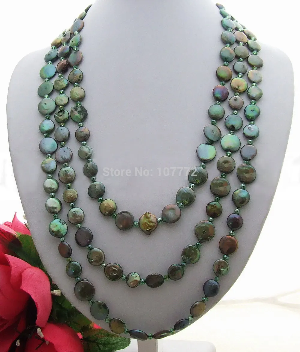 

80'' Green Coin Pearl Necklace free shipment