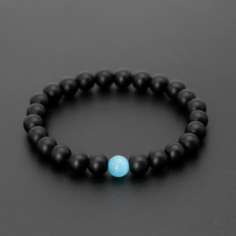 8mm Matte Onyx with Blue Cat Eye Natural Stone Bracelet