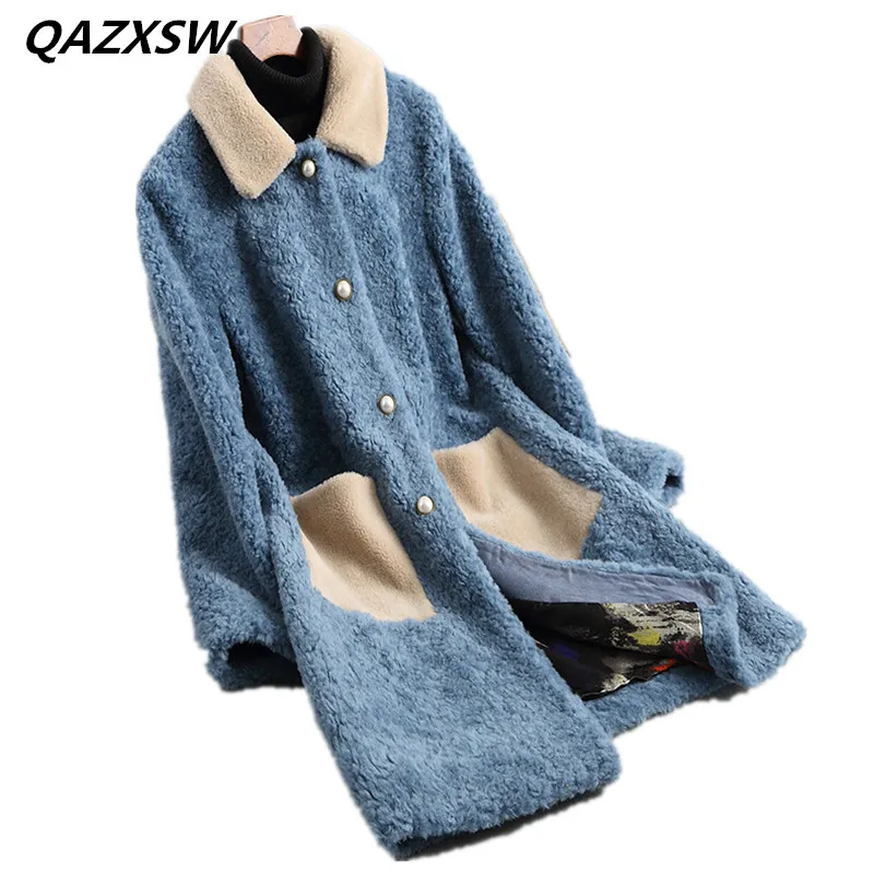 2018 New Girls Winter Real Fur Coat One Lamb Long Paragraph L Collar Sheep Shearing Thick Warm Slim Jacket LE333 | Женская одежда
