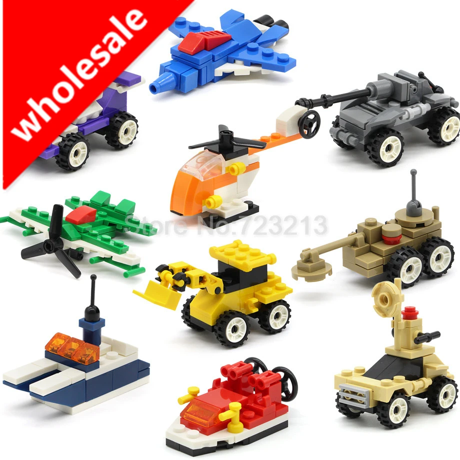 Wholesale 100pcs Legoingly Vehicles Set Excavator Helicopter Yacht Tank Fighter City MOC Building Blocks Model Toys for Children