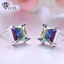 LXOEN простые Разноцветные квадратные циркониевые серьги-гвоздики для женщин белого золота Кристальные серьги-гвоздики вечерние ювелирные изделия подарок