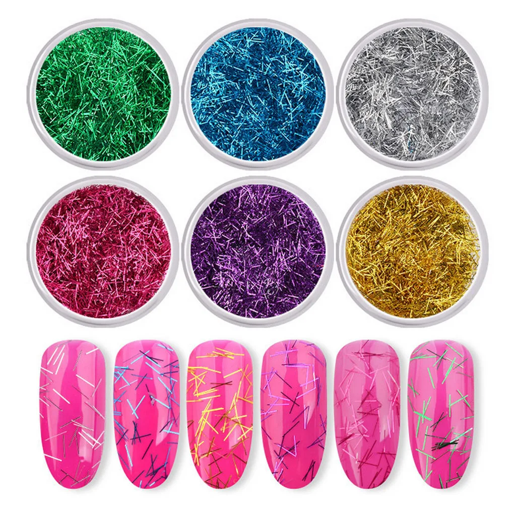 

6Pcs/set Nail Glitter Flakes Colorful Lace Silk Strips Holographic Sequins Manicure Nail Art Decoration