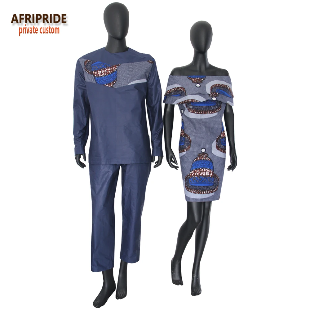 Весенний повседневный костюм для пары, AFRIPRIDE, мужская длинная рубашка+ штаны с рукавом-бабочкой, женское платье до колен, A18C001