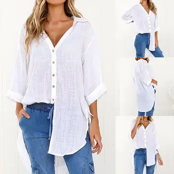 

Hot Fashoin V-Neck Long Tops Blouse Ladies Summer Autumn Casual Loose Thin Shirt