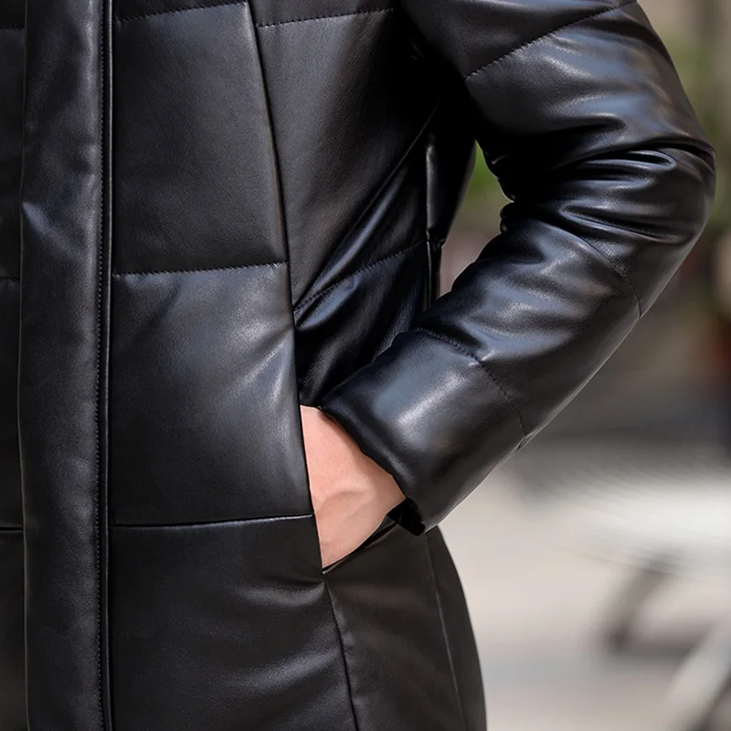  AYUNSUE Winter Leather Jacket Men Duck Down Long Coat Male Fox Fur Collar Second Layer of Sheepskin - 32918332592