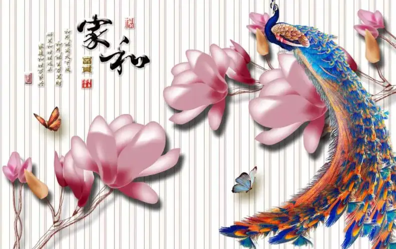 Modern Custom 3D Wallpaper Magnolia blossoms open peacock dance 3D Painting For Living Room background wall Modern Custom 3D Wallpaper Magnolia blossoms open peacock dance 3D Painting For Living Room background wall