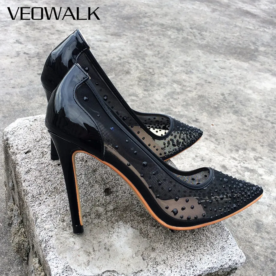 black and see through heels shoes