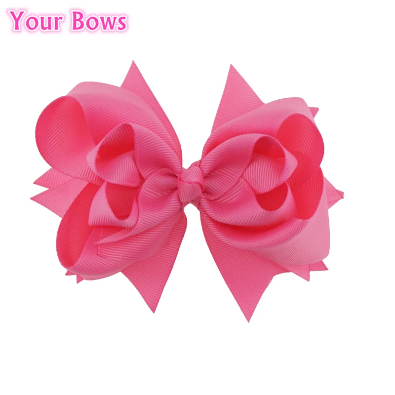 Your Bows 1PC 5 inches Kids Hair Bows 3 Layers Solid Hot Pink Bows Hair