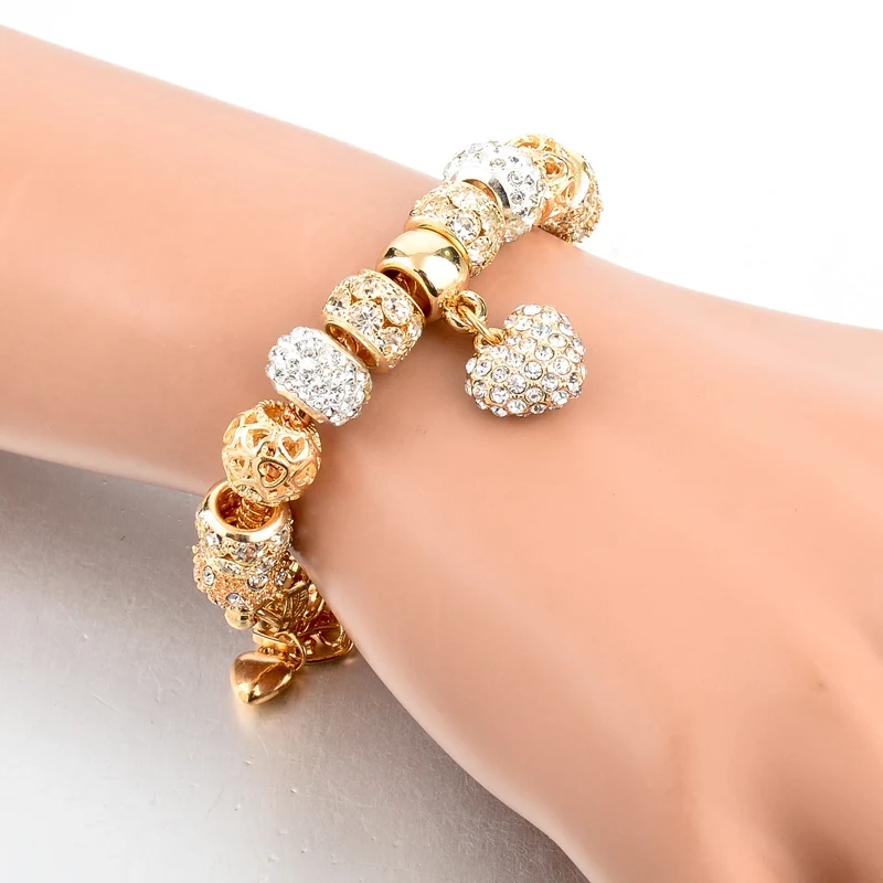 19 Styles Crystal Heart Charm Bracelets & Bangles - Gold*