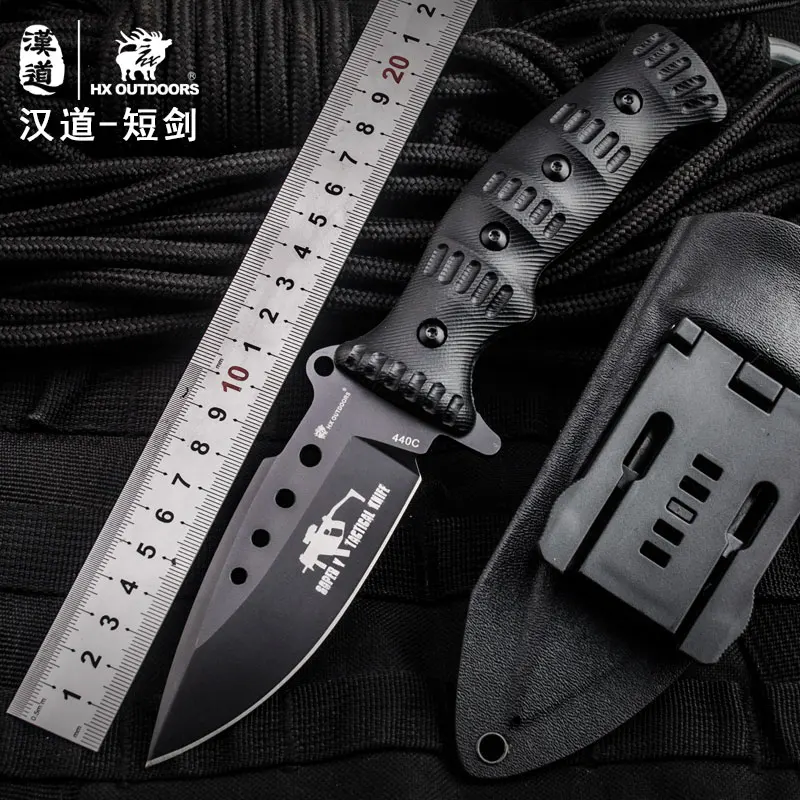 

HX Outdoors Fixed Blade Knife Rescue Knives 440C,K10 Handle ,58HRC, Camping Hunting Survival Kinves EDC Tools With K Sheath