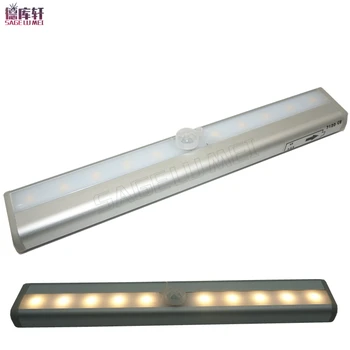 

LED Cabinet Light IR Infrared Motion Detector Sensor Closet Night Light Lamp 10LED human body Induction Wardrobe Step Lights Bar