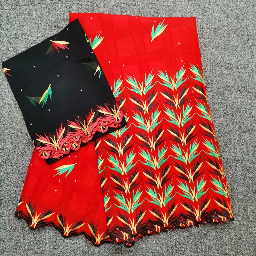 

high quality square embroidered with stones swiss 100% cotton fabric tissu africain brode coton 5+2 yards chiffon fabric scarf