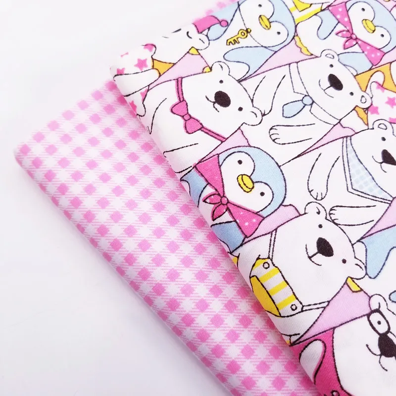 Розовая серия, чистый хлопок, саржевая ткань в клетку/принт с животными, постельные принадлежности, домашний текстиль для подушек, хлопковая ткань для детей и детей