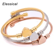 

ELESSICAL 3 Colors Stainless Steel Wire Braid Bracelet Cable-titanium Steel Heart-shaped Bracelet Rose Gold Bracelet for Women