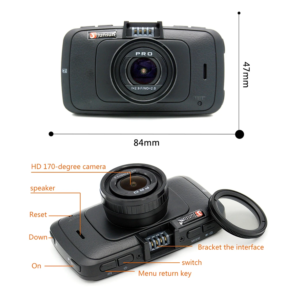 Junsun A790 Ambarella A7LA70 Автомобильная видеорегистрационная камера GPS с Speedcam 1296P Full HD 1080p