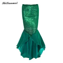 Лидер продаж сексуальное вечернее платье из шифона Русалка из женский костюм для взрослых на Хэллоуин нарядное вечерние блёстки с длинным шлейфом для девочек Пышная юбка коктейльное вечернее, макси юбки