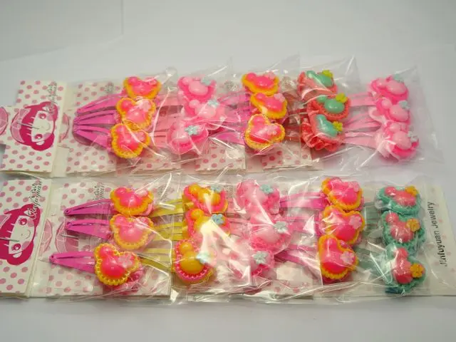 

15 Plastic Mouse Face Ribbon Flower Kid Girl Snap Hair Clips Baby Bows