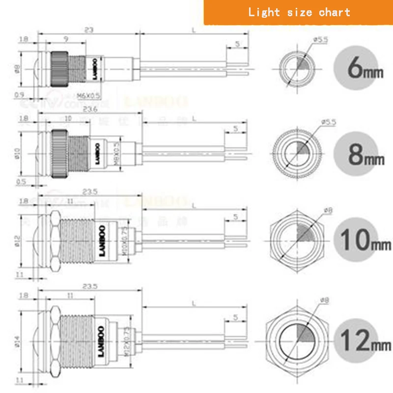 10 мм металлический индикатор светильник водонепроницаемый сигнальная лампа 5V 6V 12 24V 220v с проводом и светодиодный индикатор светильник s преобразователь сигнала выпуклые светильник