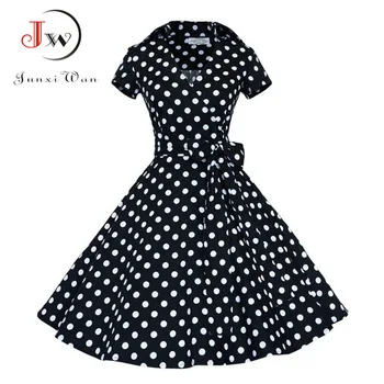 

Summer Dress Women Polka Dot Dress Vintage Rockabilly Swing Feminino Vestidos V Neck Short Sleeves Retro Party Dresses