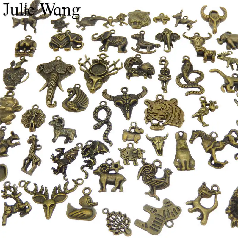 

Julie Wang 20PCS Randomly Mix Elephant Cat Dog Snake Bird Charms Alloy Antique Bronze Silver Necklace Bracelet Jewelry Making