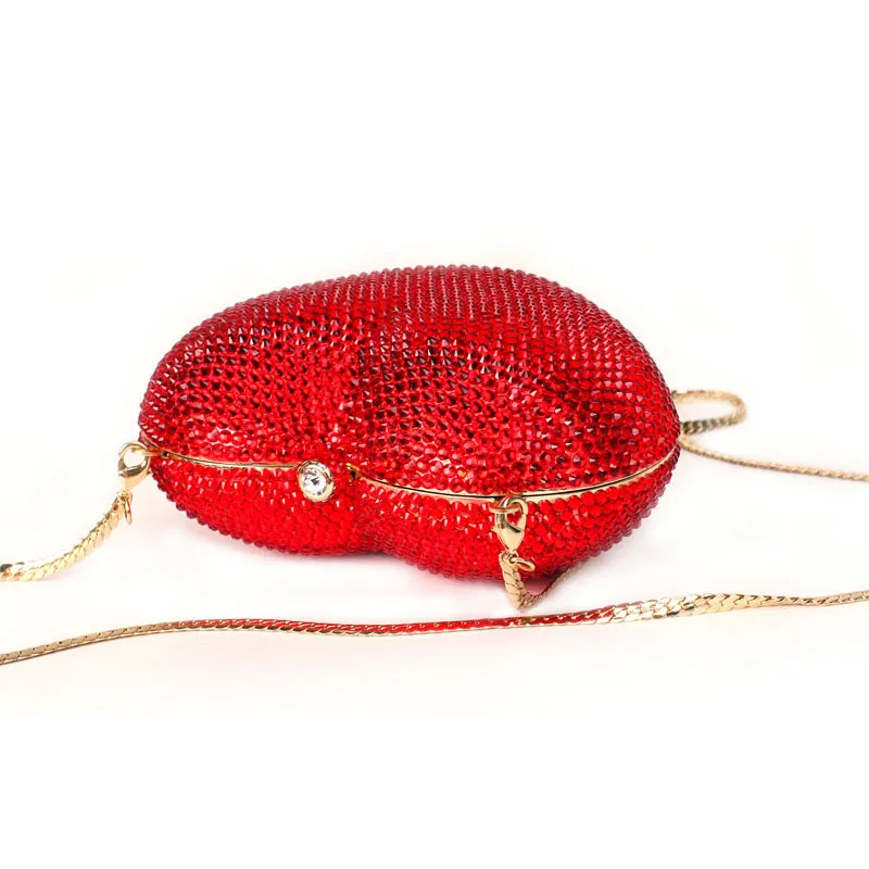 Red heart shape crystal clutch bag Rhinestone evening bag metal Ladies party purse Heart shaped ...