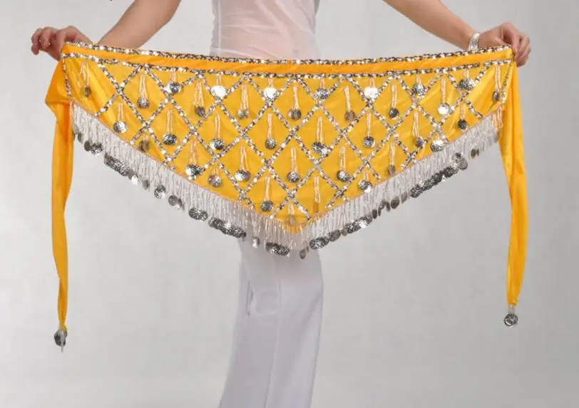 Лидер продаж многоцветный танец живота хип шарф монета ремень с блестками юбка кисточкой пояс на бедра - Цвет: yellow