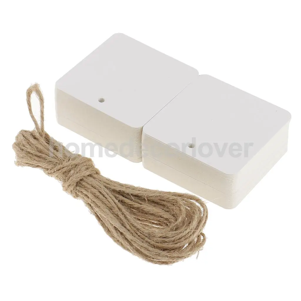 

100pcs White Square Paper Hang Tags Gift Price Cards Bookmarks with String