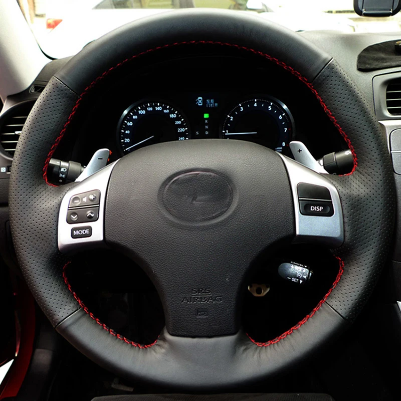 

Free Shipping High Quality cowhide Top Layer Leather handmade Sewing Steering wheel covers protect For Lexus is250