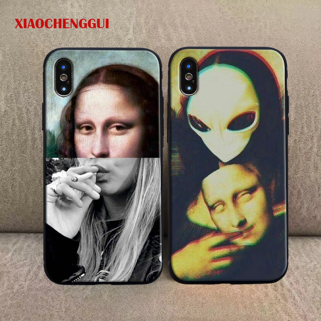 

Mona Lisa Phone Case Art Paint Pattern Print Soft TPU for iphone X XR XS MAX 8 7 6 5 6S 5S PLUS SE MonaLisa gum smoke Case Cover