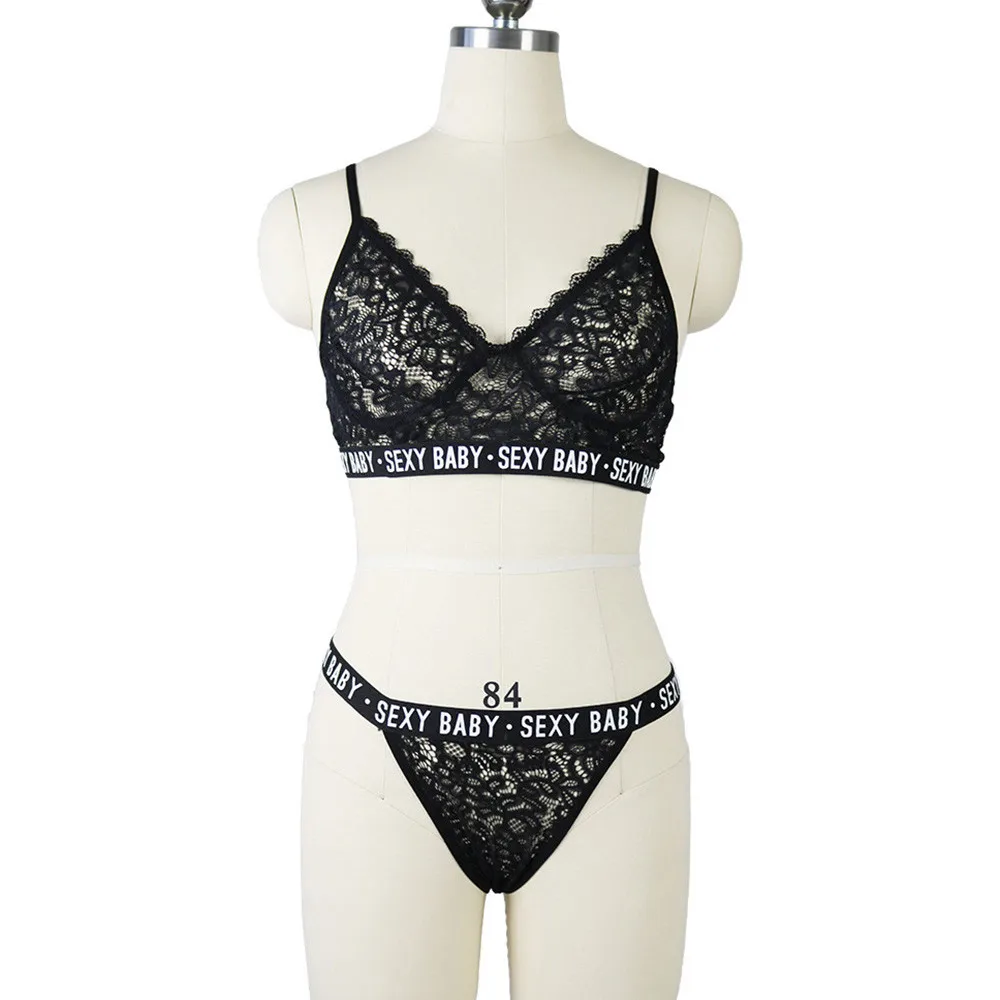 Sheer Lace Bra комплект Для женщин Sexy Baby Черный Push Up прозрачный бюстгальтер без