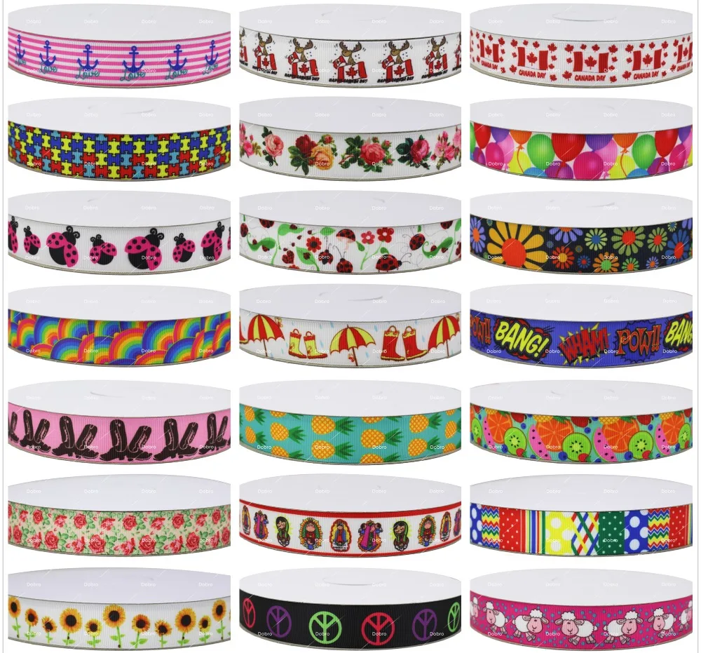 

21 Choices Rainbow Festival Animal Ladybug Patterns Printed Grosgrain Ribbons for Hair DIY Craft Party Decoration Gift Packaging
