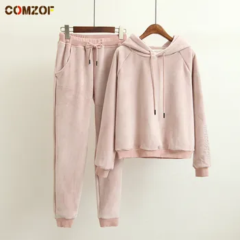 

Autumn winter women velvet tracksuits two piece set hoodie+pants embroidery letters womens vintage korean velour sets clothing